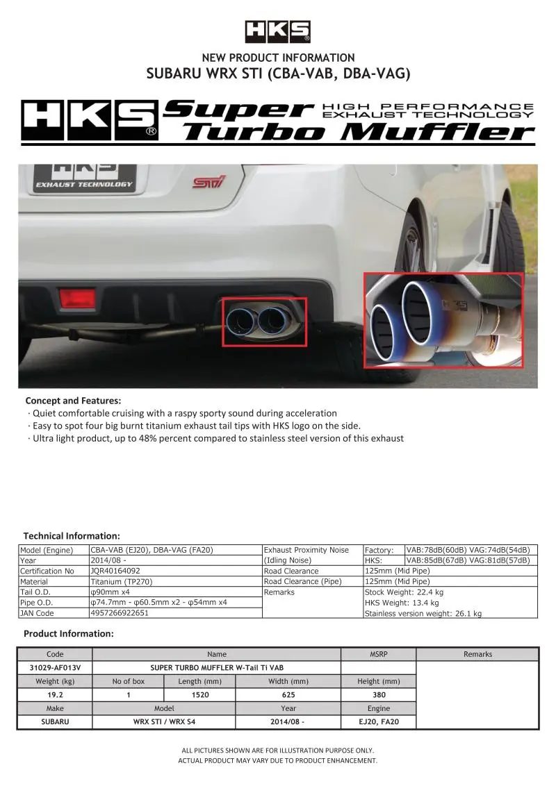 Hks Super Turbo Muffler Ti Subaru Vab Wrx Sti/Vag Wrx S4 1