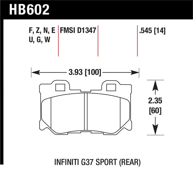 Hawk Infiniti G37 Sport Hp+ Street Rear Brake Pads 1