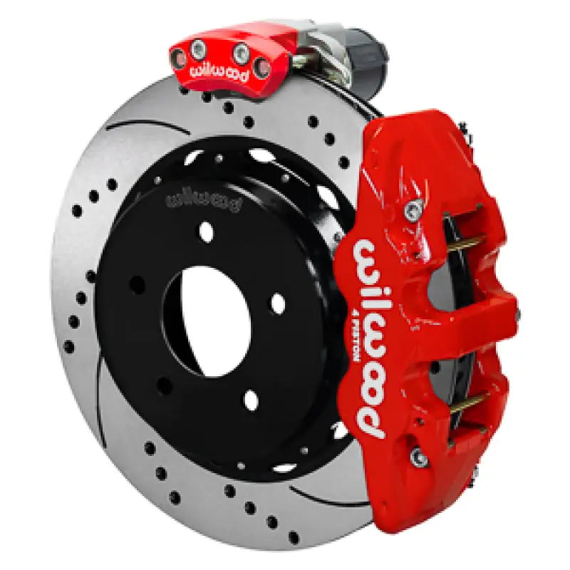 Wilwood 1988-1998 Gmc C1500 Aero4 Rear Elec. Parking Brake Kit 14In Srp Brake Rotor 3.25In Offset - Red 1