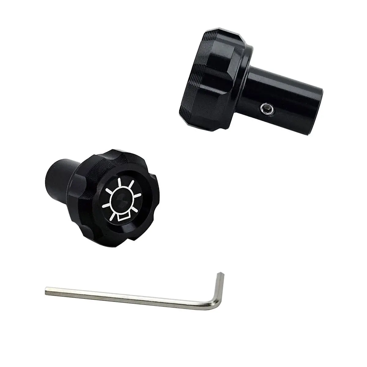 Upr 1994-2004 Ford Mustang Scalloped Headlight Knob W/Bulb Engraving - Black 1