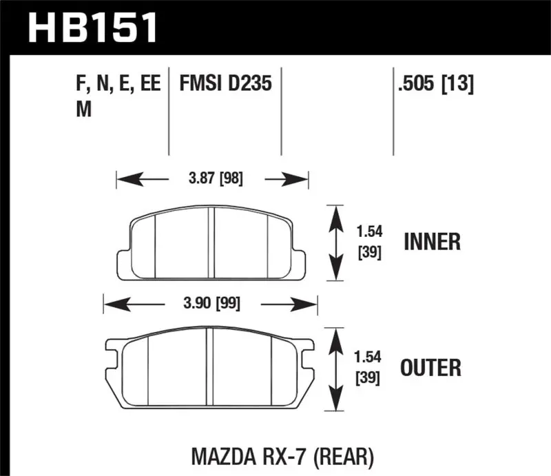 Hawk 1985 Mazda Rx-7 1.1L Gs Rear Er-1 Brake Pads 1