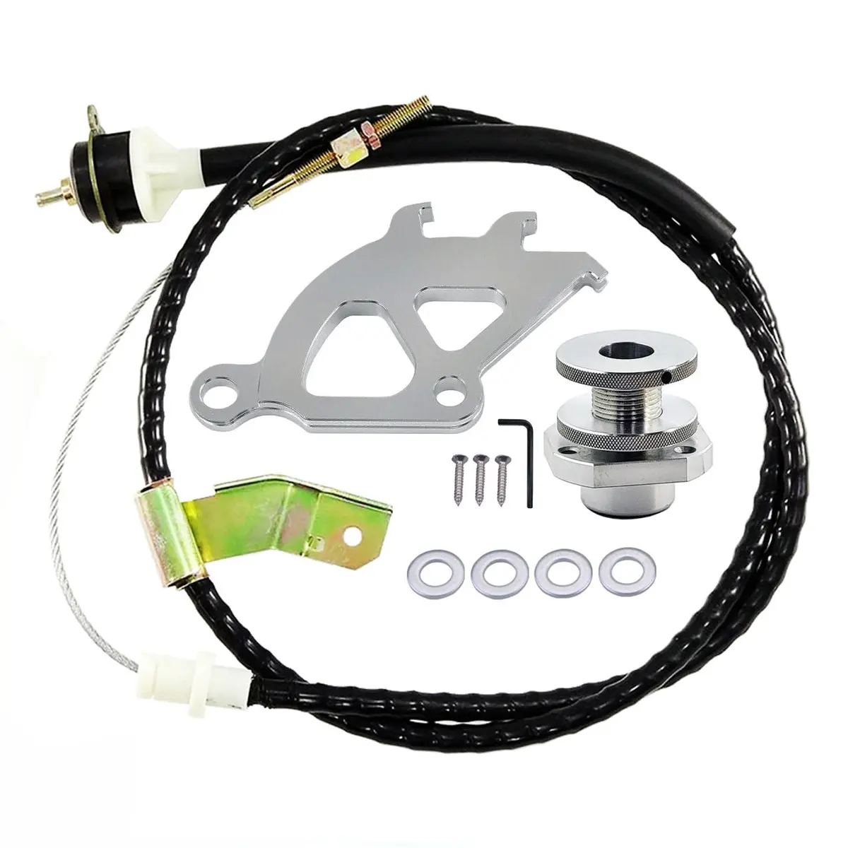 Upr 1996-2004 Ford Mustang Triple Quadrant, Double Lock Firewall Adjustable & Clutch Cable - Silver 1