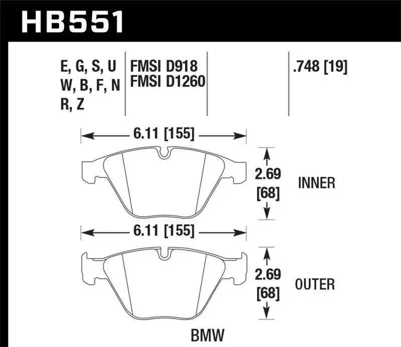 Hawk 2011 Bmw 1 Series M 3.0L Base Front Er-1 Brake Pads 1