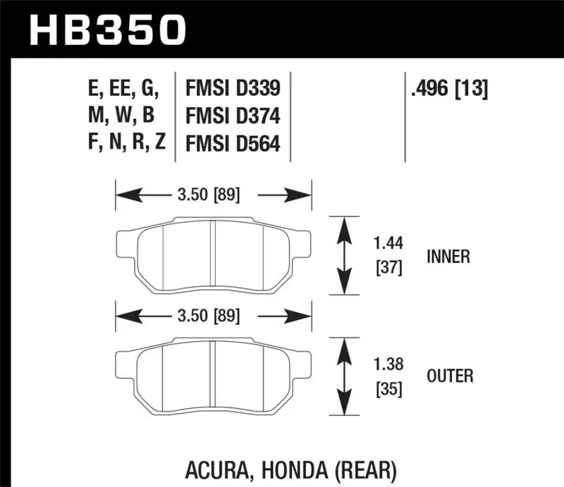 Hawk Honda/Acura Er-1 Endurance Racing Rear Brake Pads 1