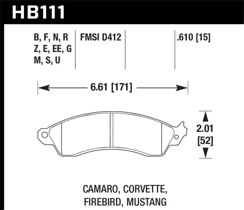 Hawk 1994-2004 Mustang Cobra / 1988-1995 Corvette 5.7L / 1988-1992 Camaro With Hvy Duty Brakes Dtc-60 Race Brake P 2