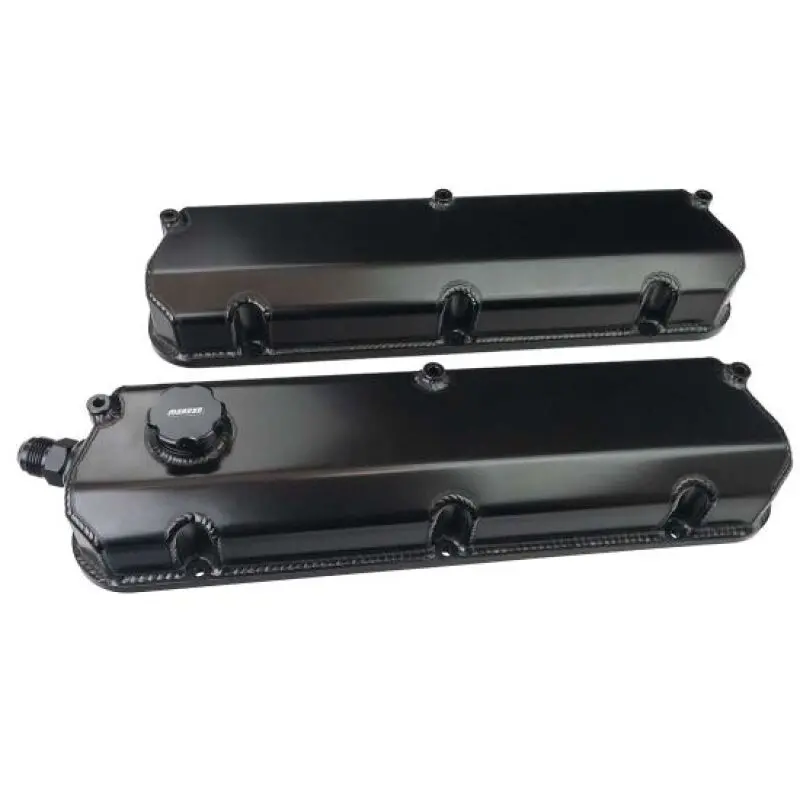 Moroso Ford 302/351W 2-3/4In Tall Aluminum Valve Covers - Black (W/-12An Vac Fitting & Oil Fill) 1