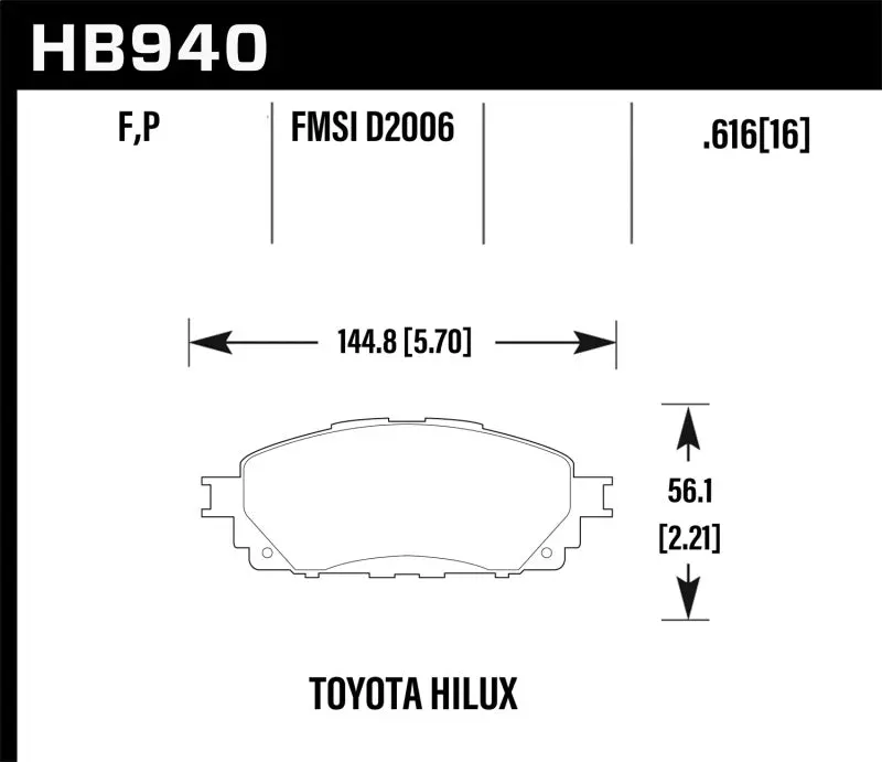 Hawk 16-17 Toyota Hilux Street Hps Front Brake Pads 1