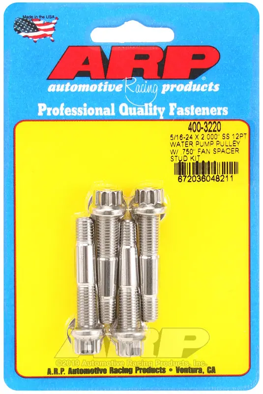 Arp 5/16-24 X 2.000 Ss 12Pt Water Pump Pulley W/ .750In Fan Spacer Stud Kit 1