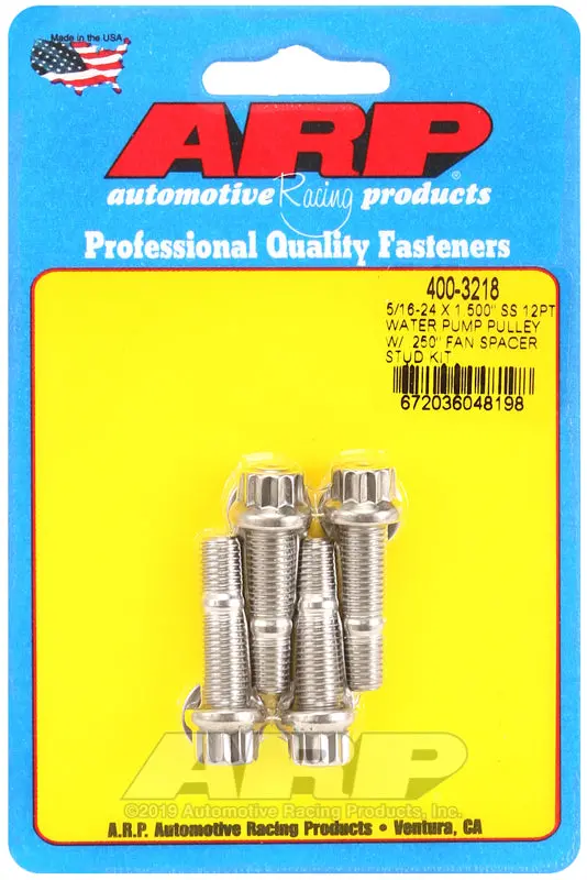 Arp 5/16-24 X 1.500 Ss 12Pt Water Pump Pulley W/ .250In Fan Spacer Stud Kit 1