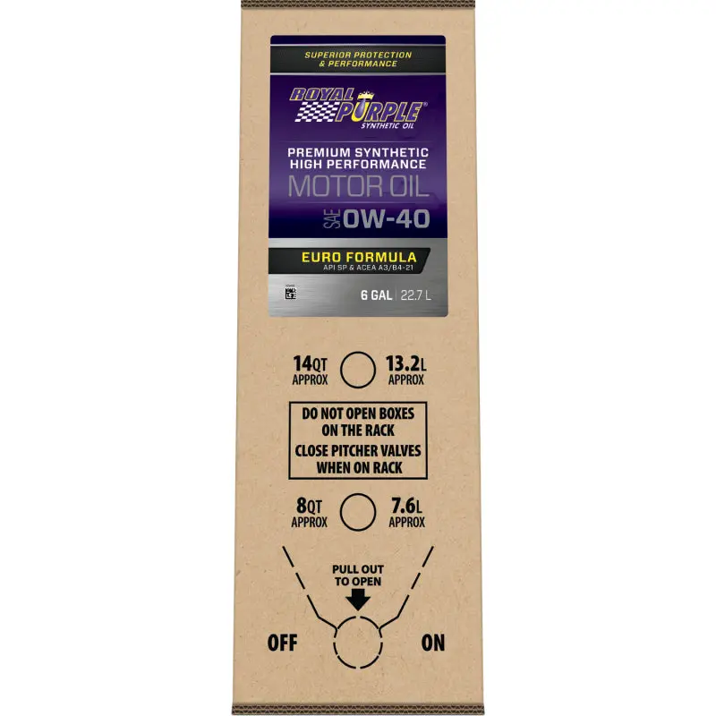 Royal Purple Premium Synthetic High Performance Euro Formula 0W-40 Motor Oil - 6 Gallon Bag-In-Box 2