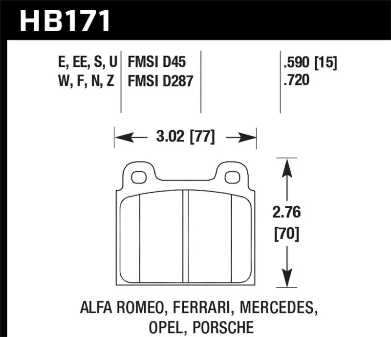 Hawk 1987 Volkswagen Scirocco 1.8L Base Front Er-1 Brake Pads 1