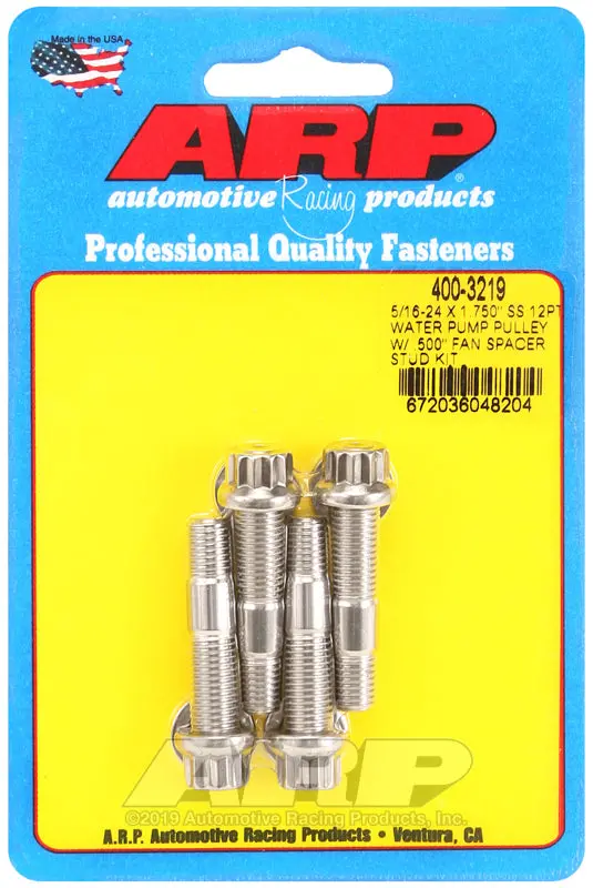 Arp 5/16-24 X 1.750 Ss 12Pt Water Pump Pulley W/ .500In Fan Spacer Stud Kit 1