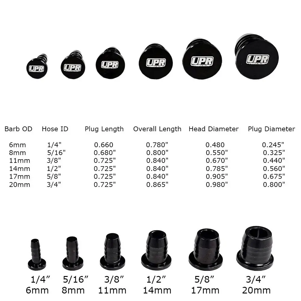 Upr Billet Vacuum Hose Plug 5/16 (8Mm)-Black 1