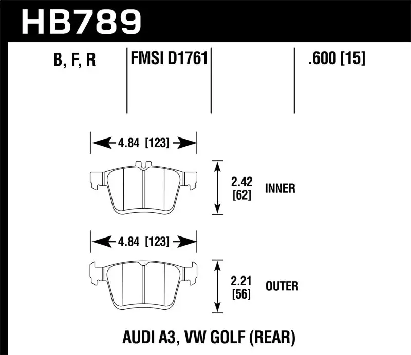 Hawk 15-20 Audi A3 / 19-20 Volkswagen Jetta Hp+ Street Rear Brake Pads 1