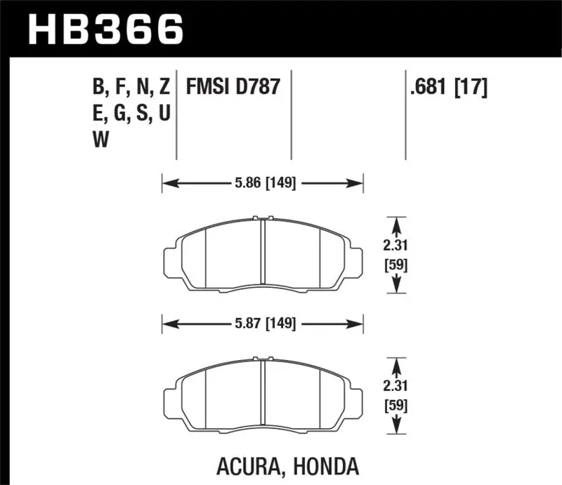 Hawk 02-03 Acura Cl 3.2L Base Oe Incl.Shims Front Er-1 Brake Pads 1