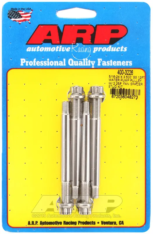 Arp 5/16-24 X 3.500 Ss 12Pt Water Pump Pulley W/ 2.250In Fan Spacer Stud Kit 1