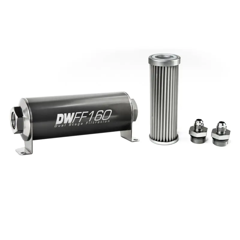 Deatschwerks Stainless Steel 6An 5 Micron Universal Inline Fuel Filter Housing Kit (160Mm) 1