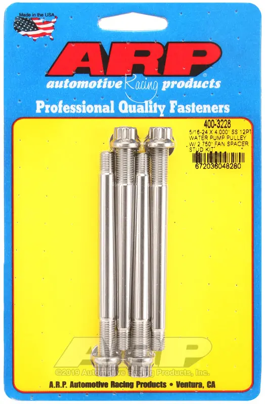 Arp 5/16-24 X 4.000 Ss 12Pt Water Pump Pulley W/ 2.750In Fan Spacer Stud Kit 1