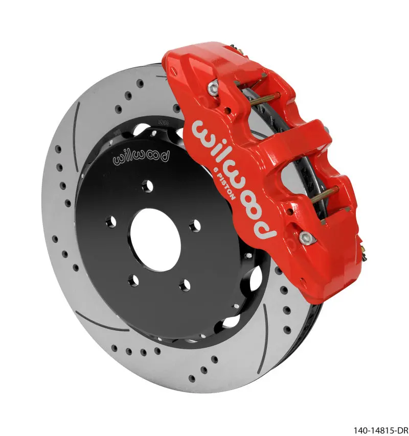 Wilwood Aero6 Front Hat Kit 14.00 Drilled Red 03-09 Nissan 350Z W/Lines 1