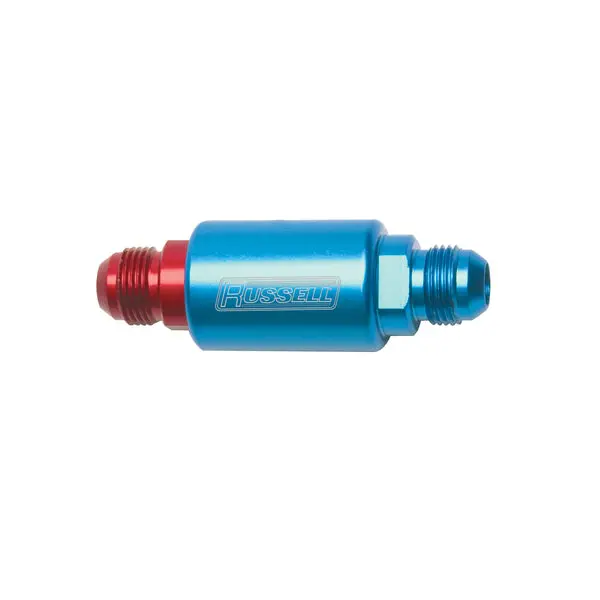 Russell - 3-1/4In Length, An-8 Male In/Out Fuel Filter With Red/Blue Finish 1
