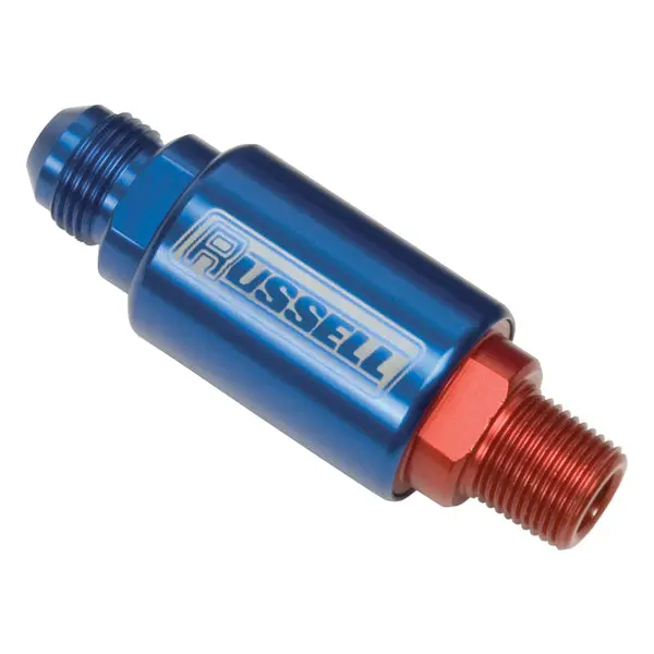 Russell - 3-1/4In Length, An-8 X 3/8In Male Npt In/Out Fuel Filter With Red/Blue Finish 1