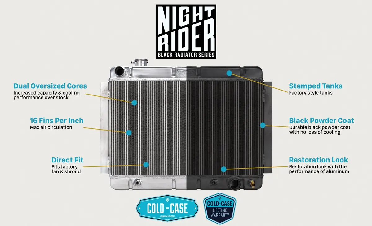 Cold Case - 1968-1977 Gm A-Body Aluminum Radiator Automatic Black Night Rider Series 2