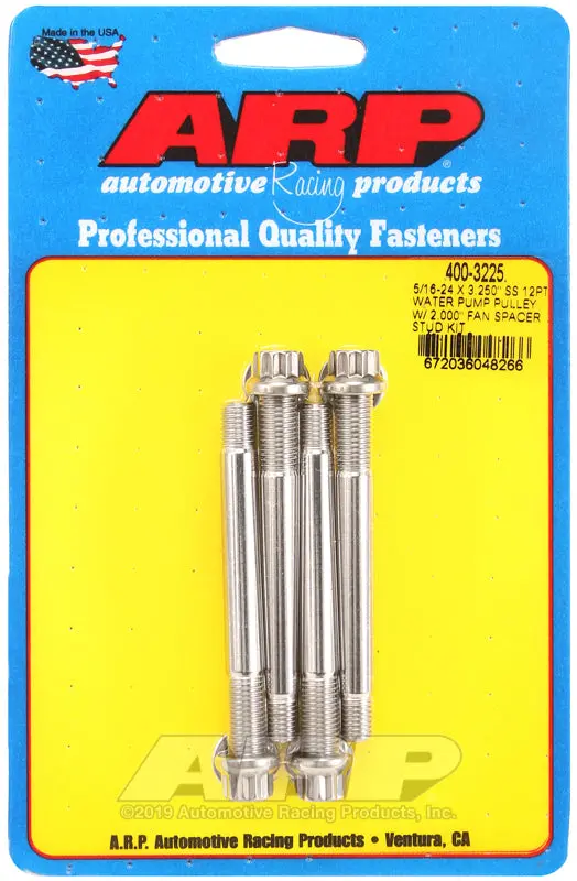 Arp 5/16-24 X 3.250 Ss 12Pt Water Pump Pulley W/ 2.000In Fan Spacer Stud Kit 1