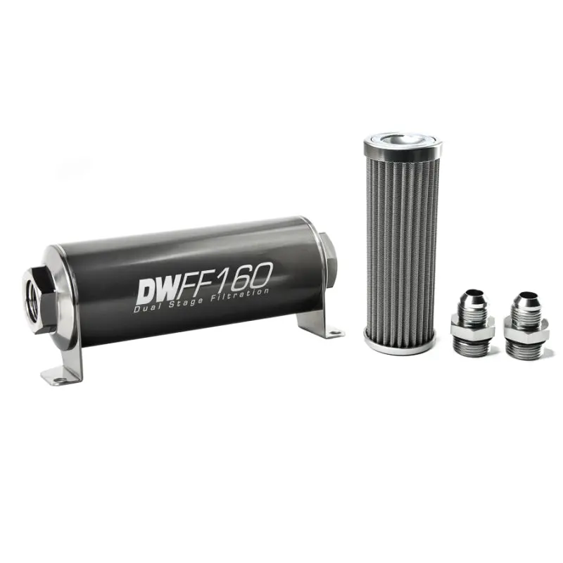 Deatschwerks Stainless Steel 8An 100 Micron Universal Inline Fuel Filter Housing Kit (160Mm) 1