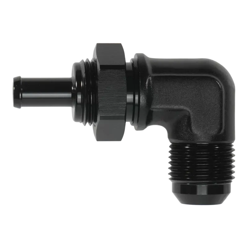 Deatschwerks An-10 Male Flare Bulkhead To 3/8In Hose Barb 90-Degree 1