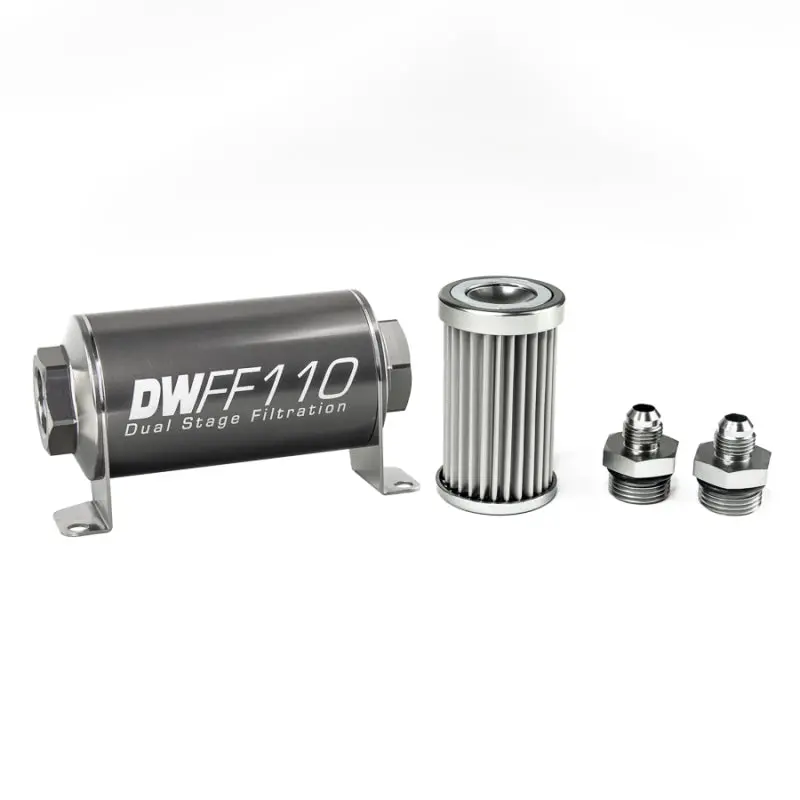 Deatschwerks Stainless Steel 6An 5 Micron Universal Inline Fuel Filter Housing Kit (110Mm) 1