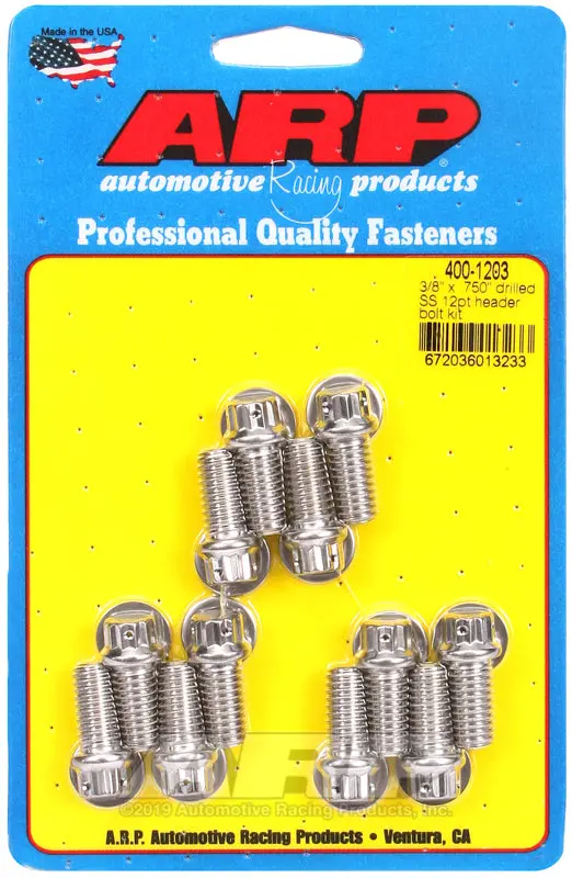 Arp 3/8 X .750 Drilled Ss 12Pt Header Bolt Kit 1