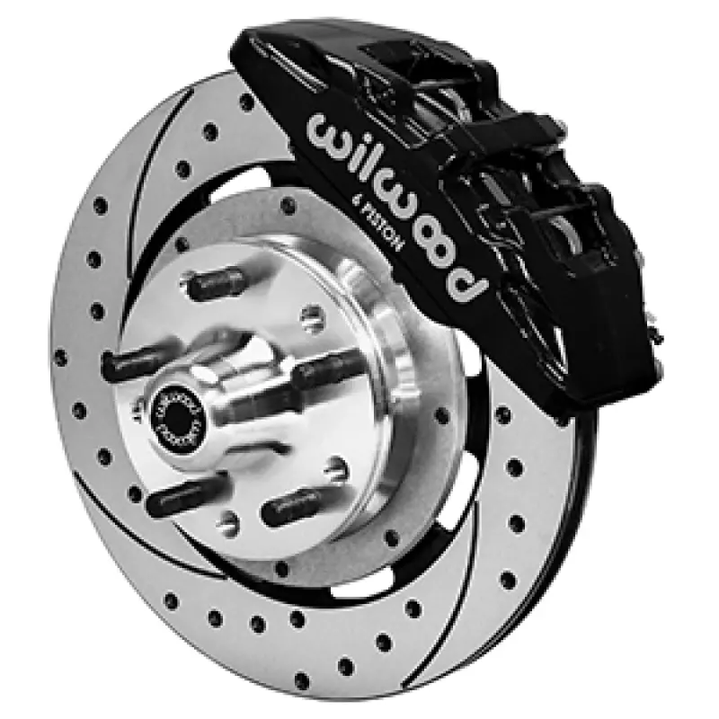 Wilwood 1973-1978 Dodge Charger Dynapro 6 Front Brake Hub Kit Black Brake Caliper Srp Drilled And Slotted Brake Rotor 1