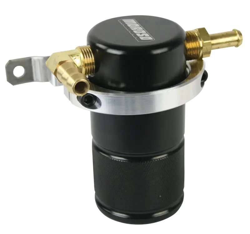 Moroso 90-05 Mazda Miata Air/Oil Separator Catch Can - Small Body - Billet Aluminum - Black Finish 1
