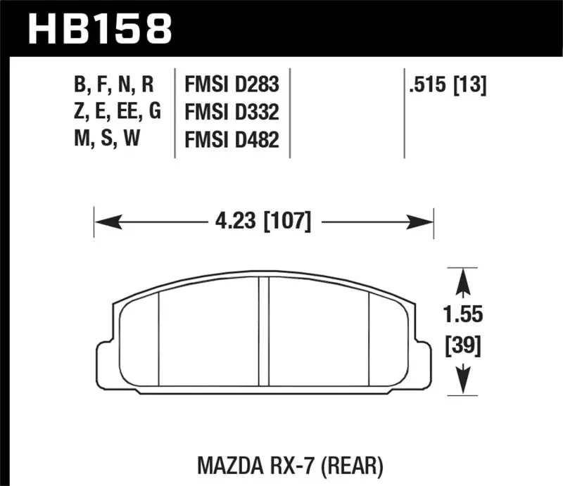 Hawk 03-05 Mazda 6 2.3L I Oe Incl. Clips Shims Springs Rear Er-1 Brake Pads 1