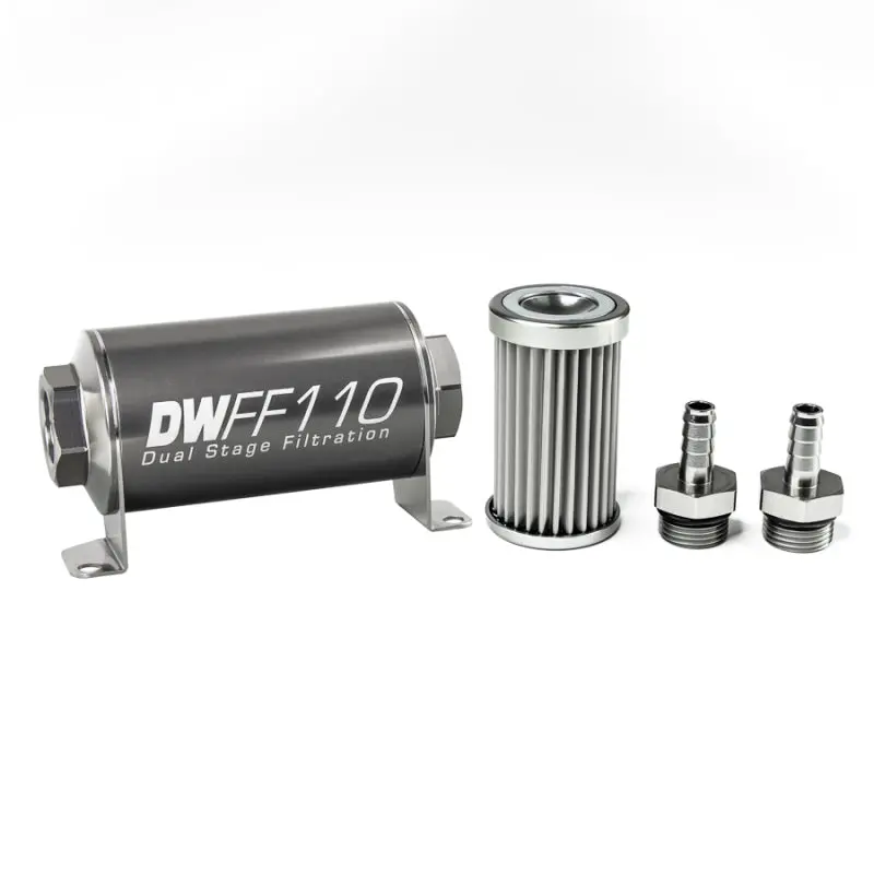 Deatschwerks Stainless Steel 3/8In 5 Micron Universal Inline Fuel Filter Housing Kit (110Mm) 1