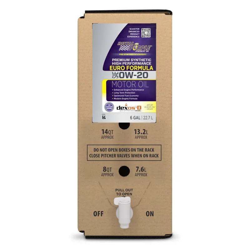 Royal Purple Premium Synthetic High Performance Euro Formula 0W20 Motor Oil - 6 Gallon Bag-In-Box 1