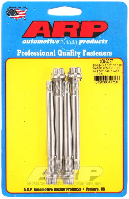 Arp 5/16-24 X 3.750 Ss 12Pt Water Pump Pulley W/ 2.500In Fan Spacer Stud Kit 1