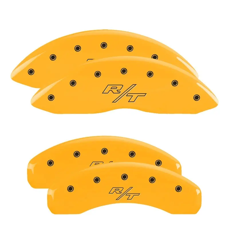 Mgp Vintage-Style Engraved 4-Piston Caliper Covers — Front & Rear, Rt Yellow With Black Chrome Finish 1