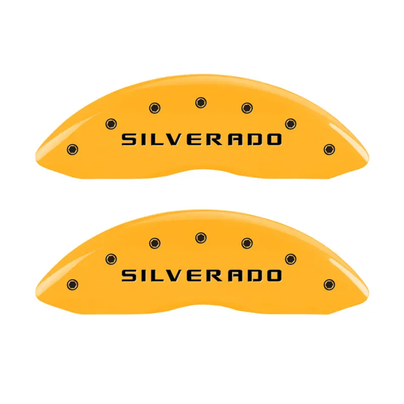 Mgp Engraved 4-Piston Caliper Covers For 2002 Chevy Avalanche 2500 – Silver/Yellow Finish With Black Charcoal Accents 1