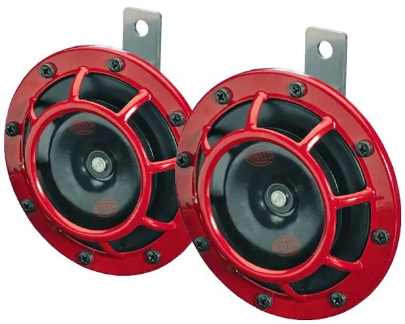 Hella Supertone Dual-Tone 12V Horn Kit — 300/500Hz, Red Housing (Model 003399803) 1
