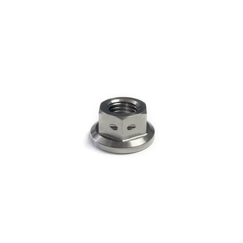 Ticon Industries Titanium Flanged Hex Nut – M5×0.8 Thread Pitch, 8Mm Width, 6-Point Head, Drilled For Safety Wire 1