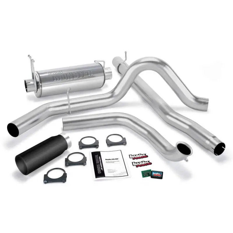 Banks Power Single Stainless Steel Exhaust System With Black Tip For 1999 Ford 7.3L Diesel Trucks (Cat-Converter Equipped) 1