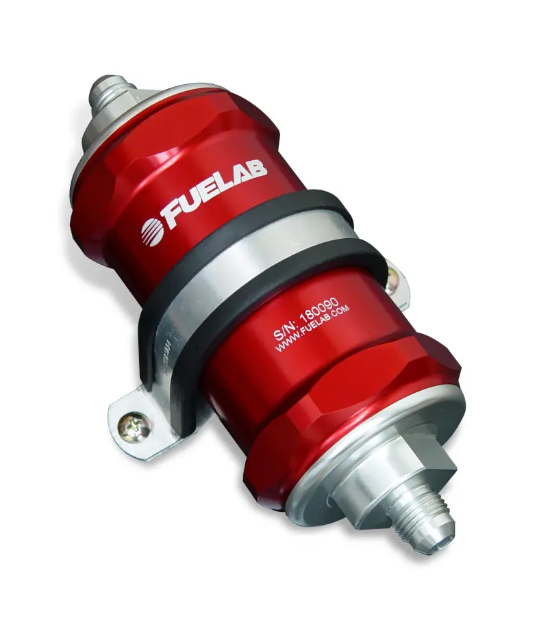 Fuelab 848 Inline Fuel Filter – -8An Fittings, 100-Micron Stainless Steel With Check Valve (Red) 1