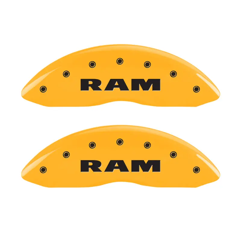 Mgp Engraved Brake Caliper Covers – Front & Rear For Ram Trucks, Yellow Finish With Black Chrome Accents 1