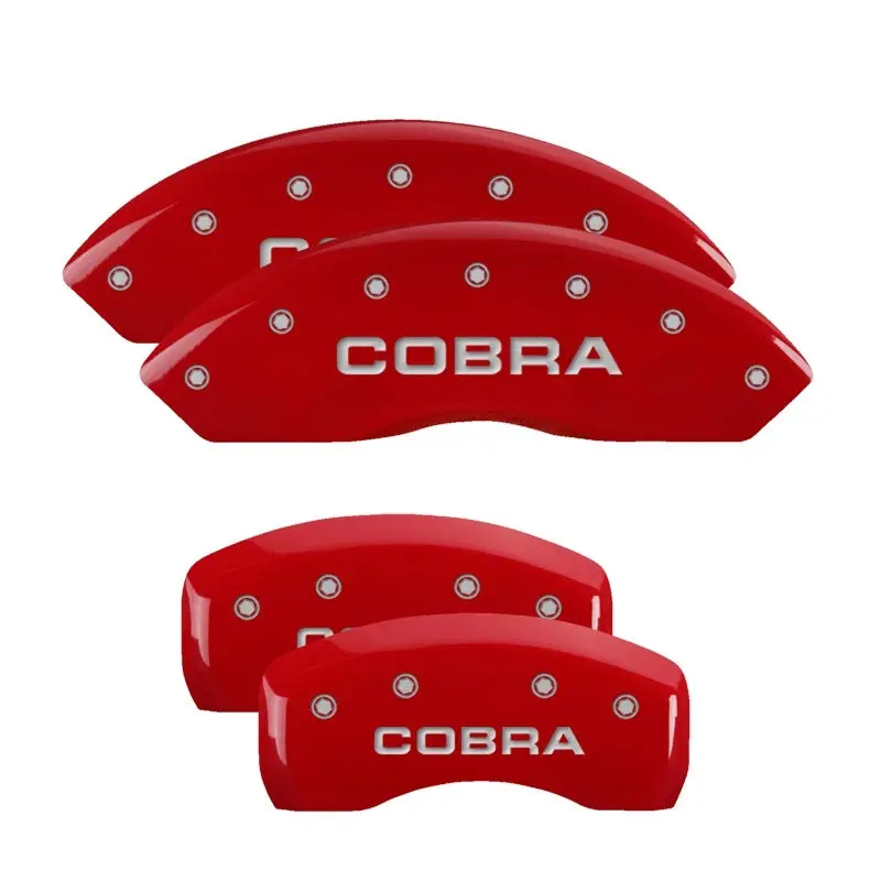 Mgp Engraved Brake Caliper Covers – Front & Rear For Ford Mustang Cobra, Red Finish With Silver Chrome Detailing 1