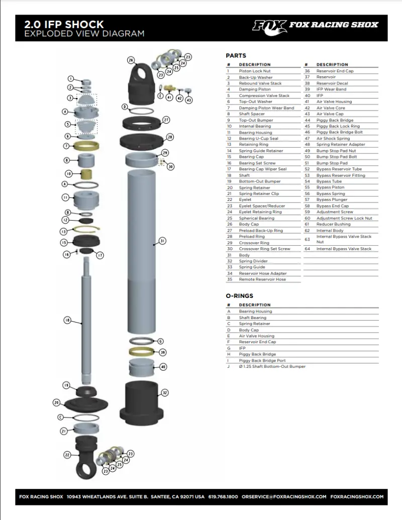 Fox Oem Replacement Shock Shaft — 0.620In Diameter, 0.453In Travel Length, Nitrile Seals 1