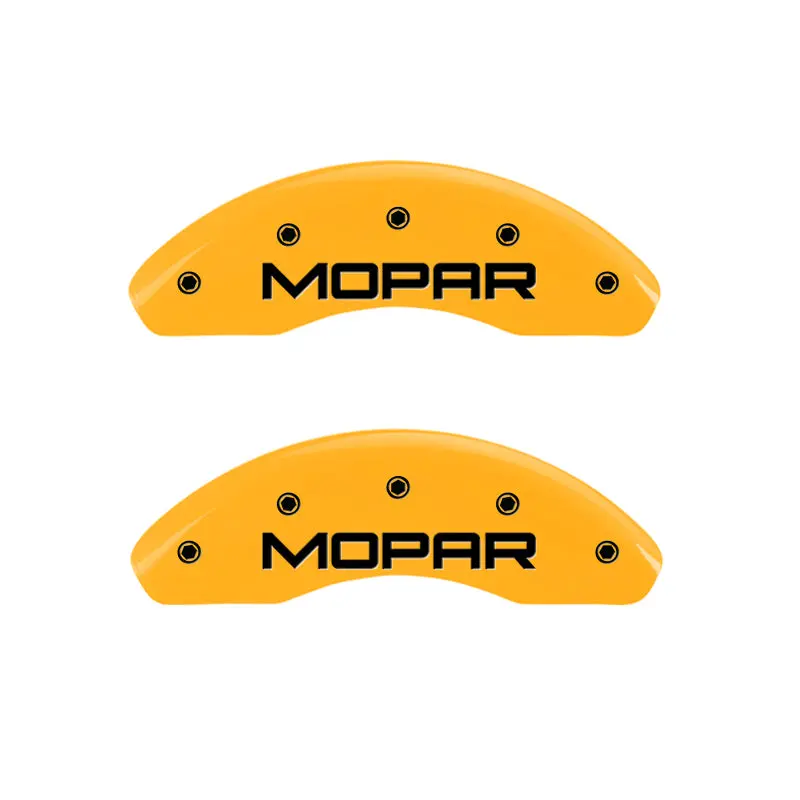 Mgp Engraved Caliper Covers For Mopar Vehicles – Front & Rear Set With Yellow Finish And Black Chrome Accents 1