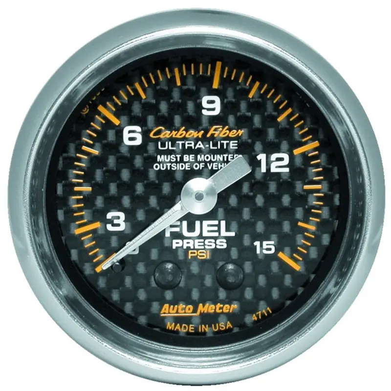 Autometer Carbon Fiber Mechanical Fuel Pressure Gauge – 52Mm Dial, 0–15 Psi Range 1